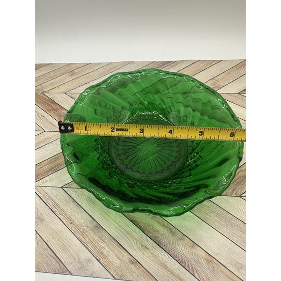 1950s Anchor Hocking Emerald Green Starburst Glass Footed Serving Dish Bowl 6.5” - Picture 5 of 6